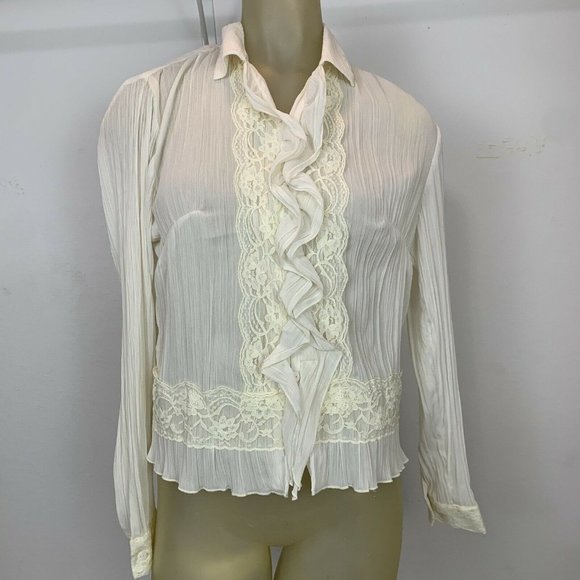 Coldwater Creek Blouse top Size X Small Ivory Crinkle lace New $69 - Picture 2 of 8